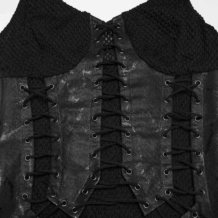 Black Gothic Lace-Up Mermaid Fishnet Maxi Dress - image 7