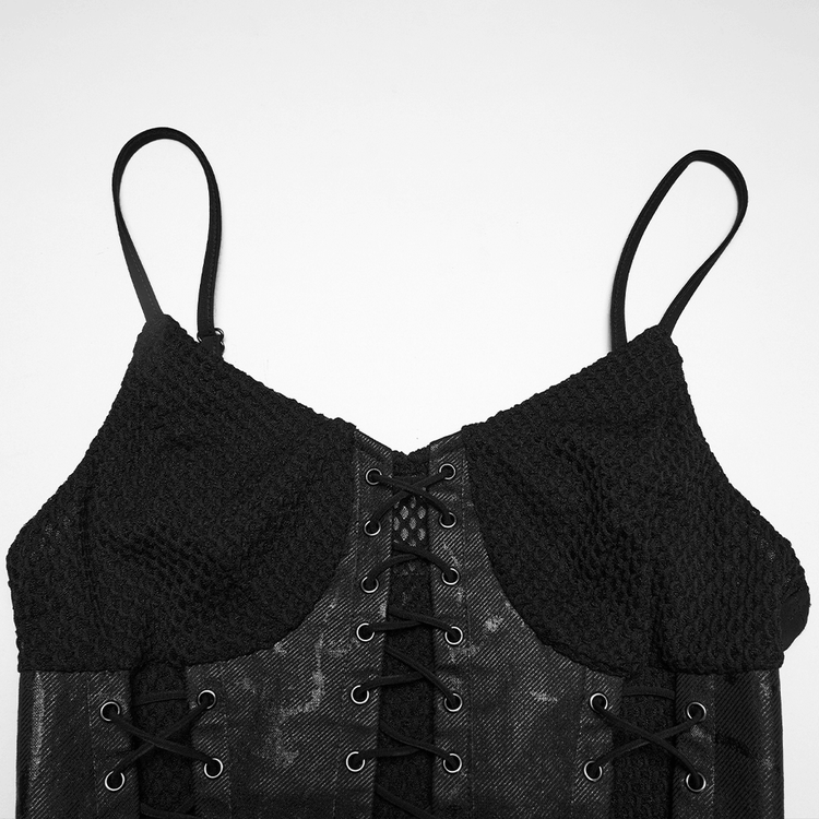 Black Gothic Lace-Up Mermaid Fishnet Maxi Dress - image 8