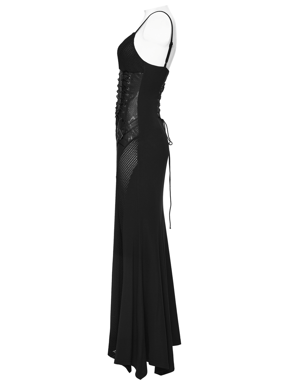 Black Gothic Lace-Up Mermaid Fishnet Maxi Dress - image 4
