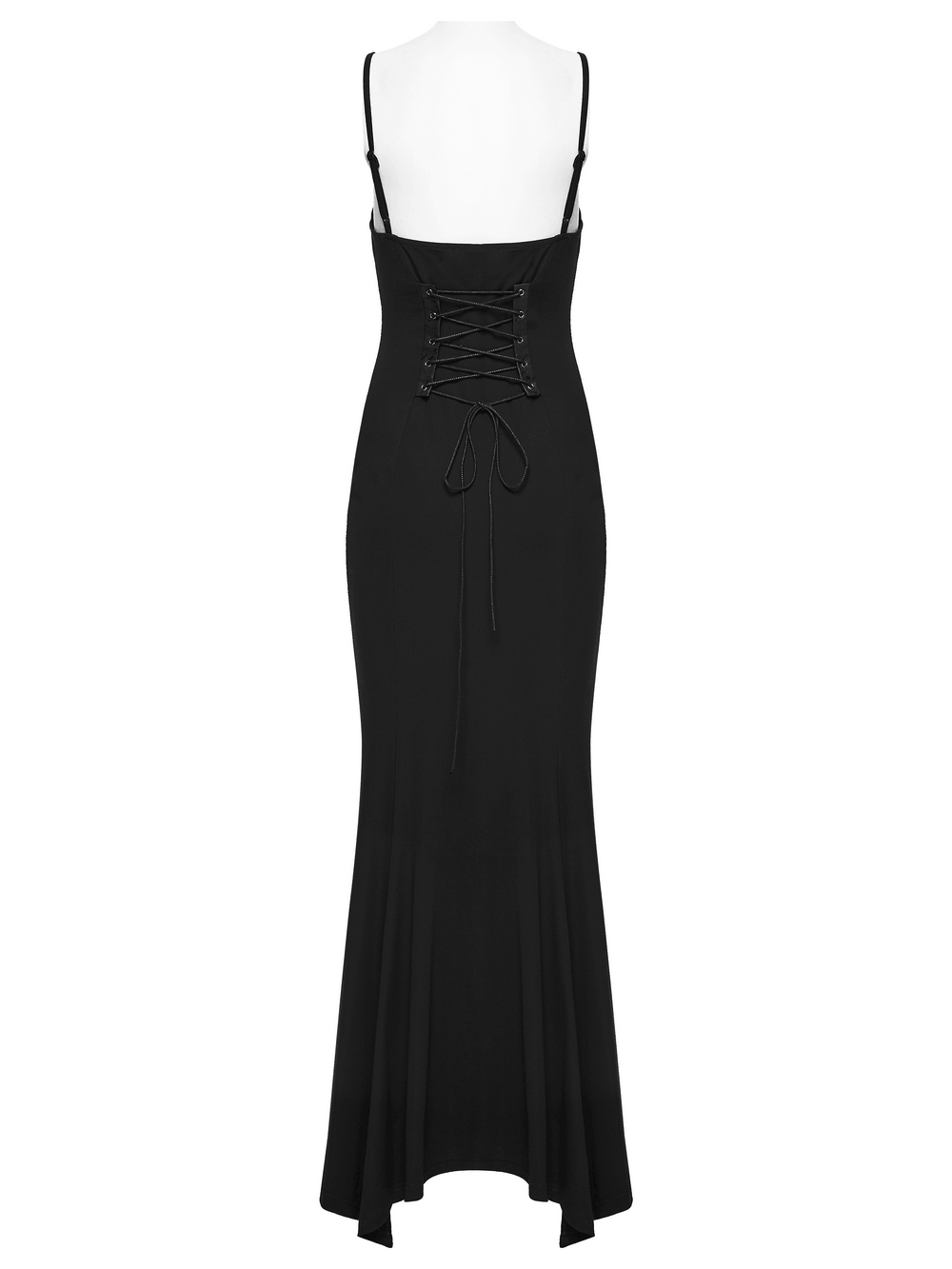 Black Gothic Lace-Up Mermaid Fishnet Maxi Dress - image 5