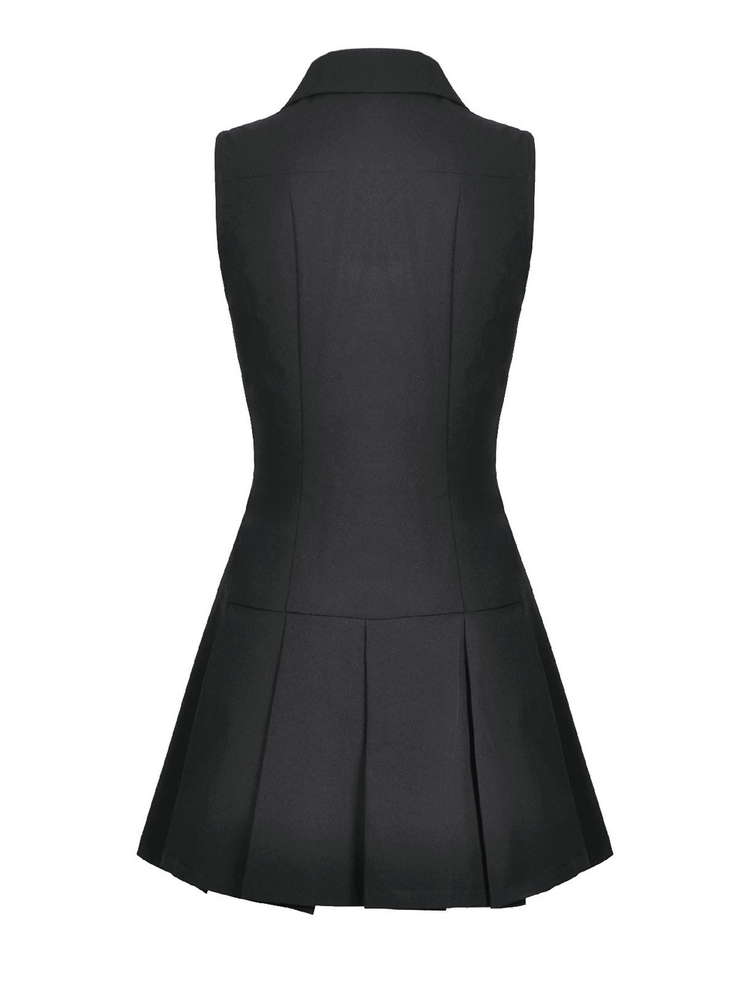 Black Gothic Lace Up Zip Front Pleated Mini Dress - image 5