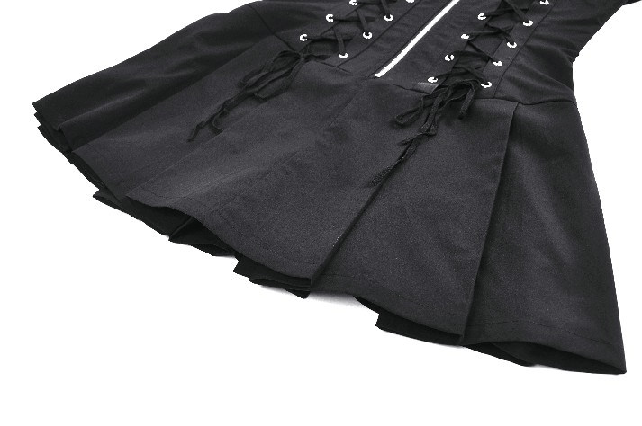 Black Gothic Lace Up Zip Front Pleated Mini Dress - image 7