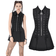 Black Gothic Lace Up Zip Front Pleated Mini Dress - image 3
