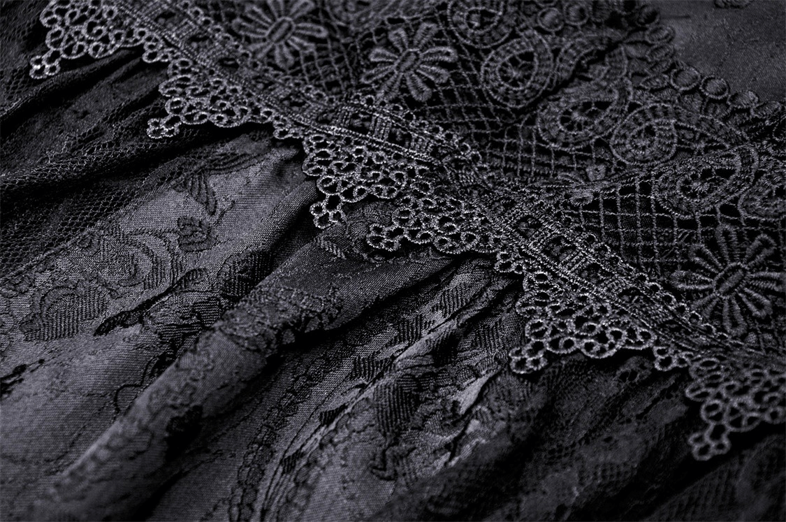 Black Gothic Long Sleeves Lace Maxi Dress with Red Brooch - image 7