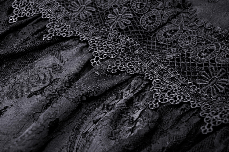 Black Gothic Long Sleeves Lace Maxi Dress with Red Brooch - image 7