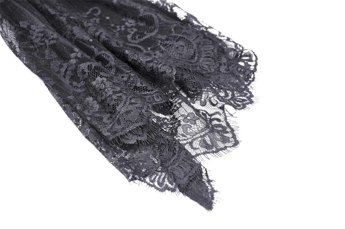 Black Gothic Long Sleeves Lace Maxi Dress with Red Brooch - image 8