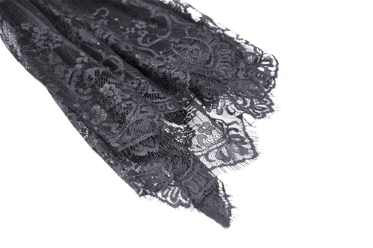 Black Gothic Long Sleeves Lace Maxi Dress with Red Brooch - image 8