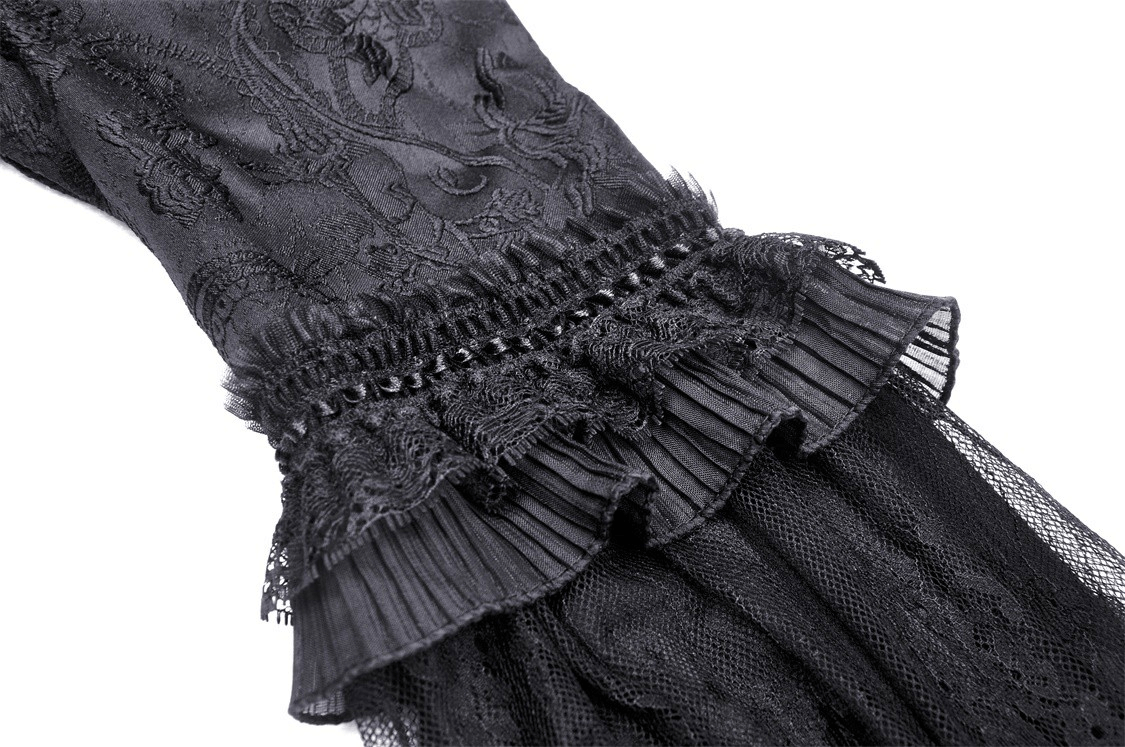 Black Gothic Long Sleeves Lace Maxi Dress with Red Brooch - image 9