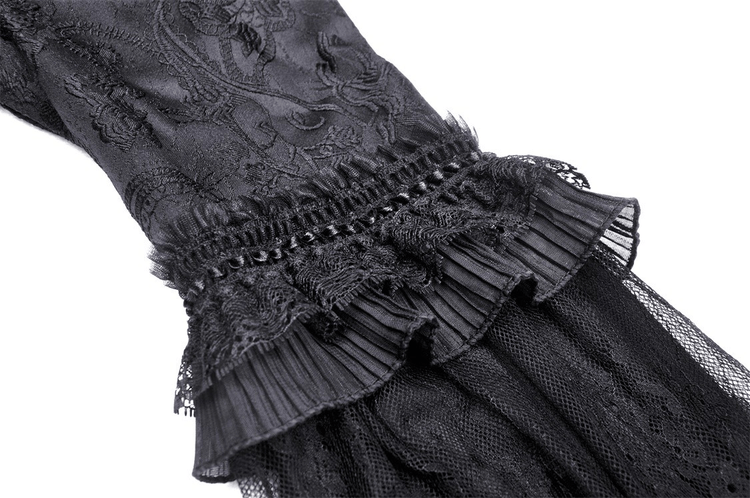 Black Gothic Long Sleeves Lace Maxi Dress with Red Brooch - image 9