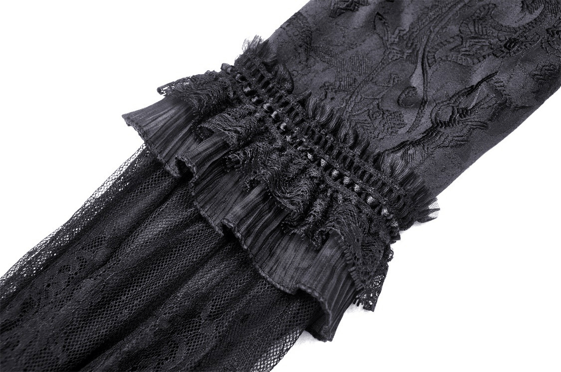 Black Gothic Long Sleeves Lace Maxi Dress with Red Brooch - image 10