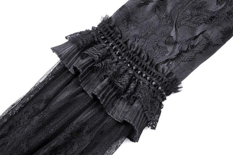 Black Gothic Long Sleeves Lace Maxi Dress with Red Brooch - image 10