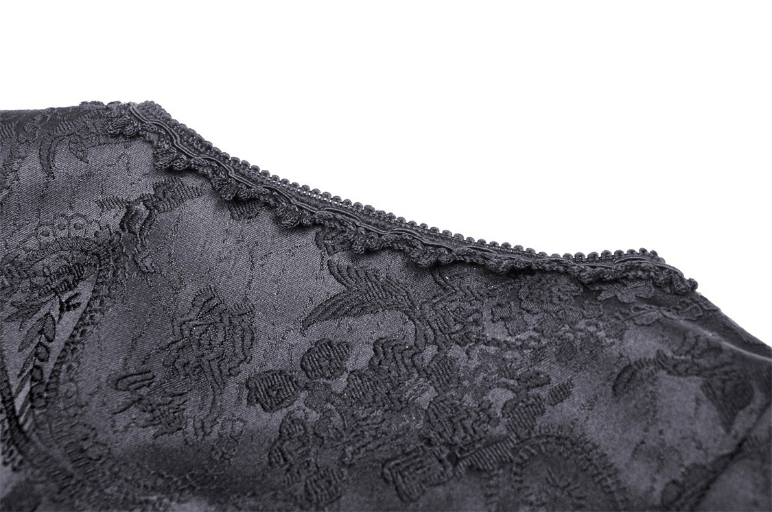 Black Gothic Long Sleeves Lace Maxi Dress with Red Brooch - image 15