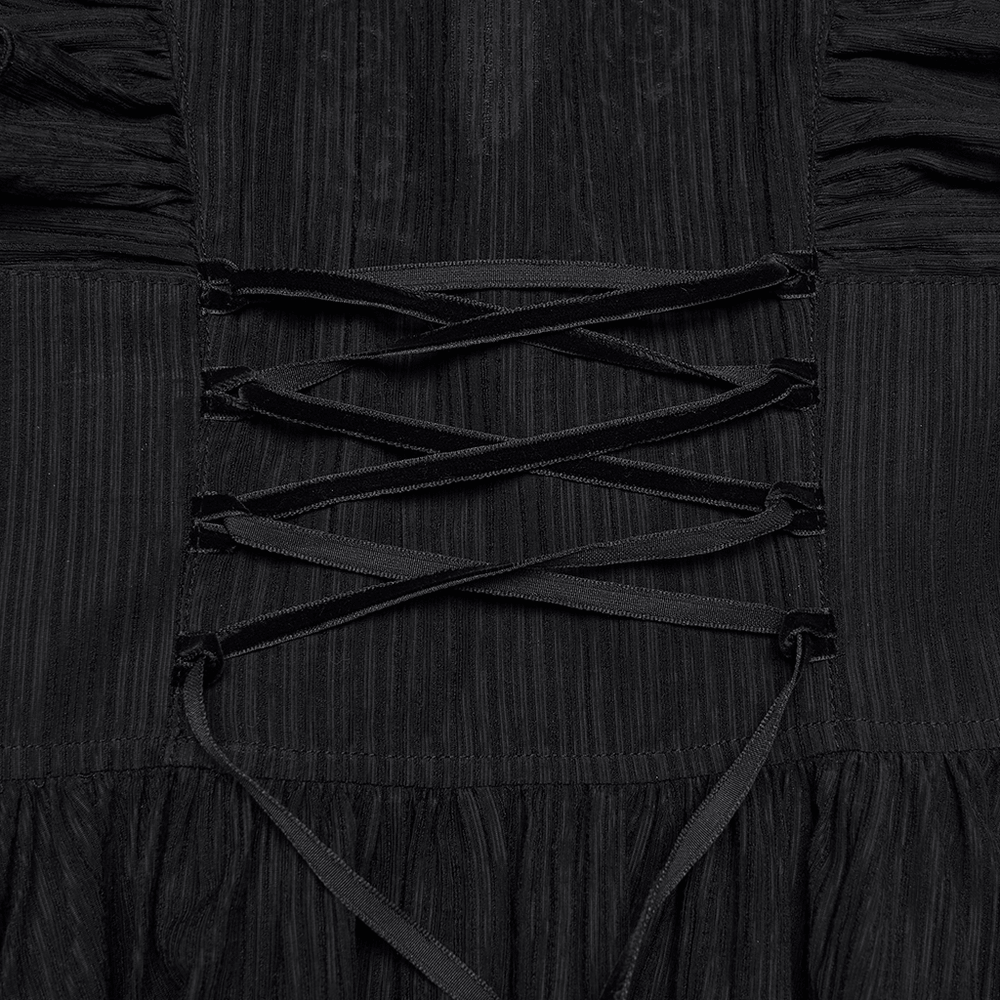 Black Gothic Maxi Dress with Lace V-Neck and Ruffle Sleeves - image 9