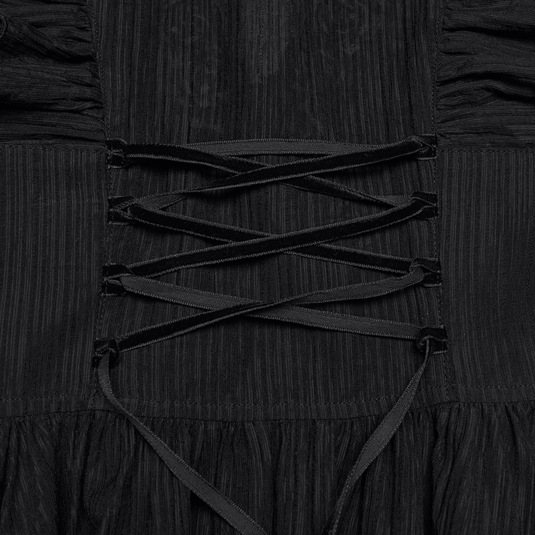 Black Gothic Maxi Dress with Lace V-Neck and Ruffle Sleeves - image 9