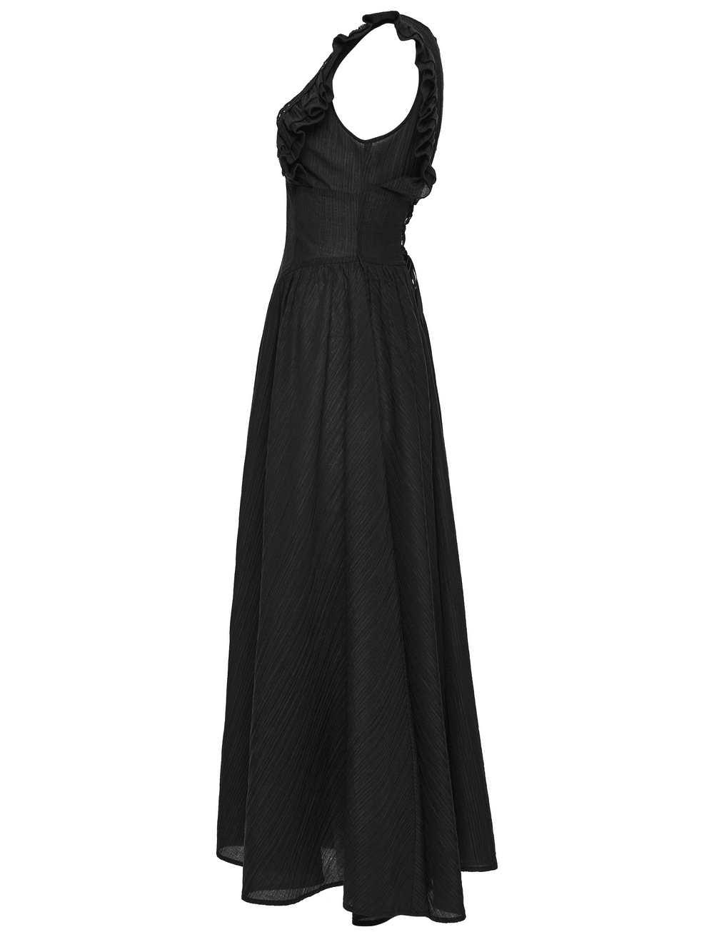 Black Gothic Maxi Dress with Lace V-Neck and Ruffle Sleeves - image 5