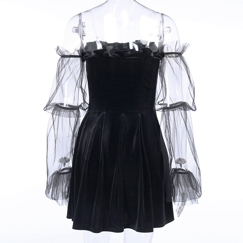 Black Gothic Mini Dress for Women / Sexy Off Shoulder Dress / Punk Rock Dress with Long Sleeve - image 8