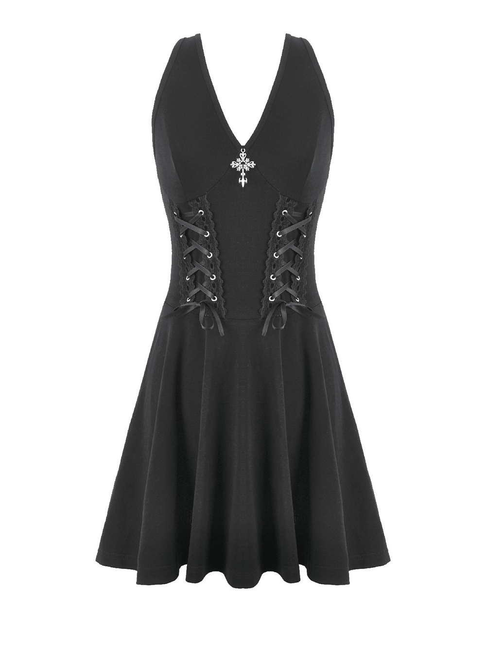 Black Gothic Mini Dress with Side Corset Lacing - image 4