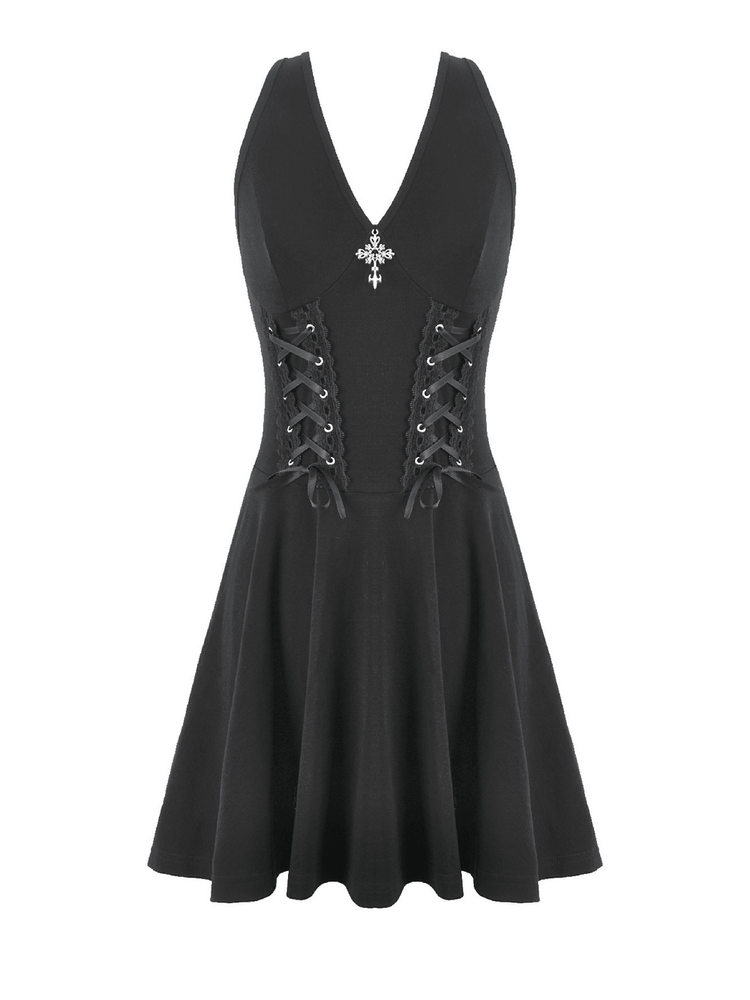 Black Gothic Mini Dress with Side Corset Lacing - image 4