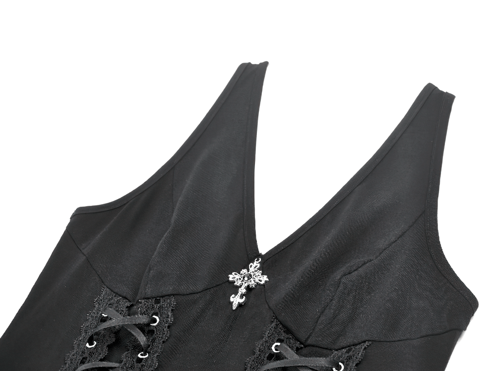 Black Gothic Mini Dress with Side Corset Lacing - image 6