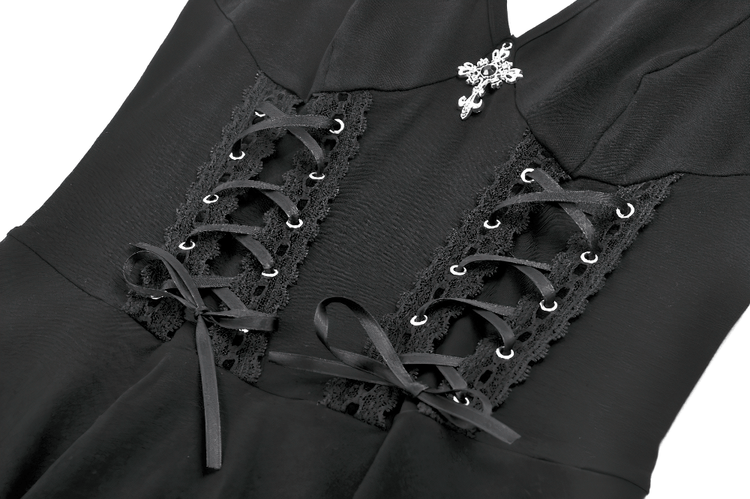 Black Gothic Mini Dress with Side Corset Lacing - image 7