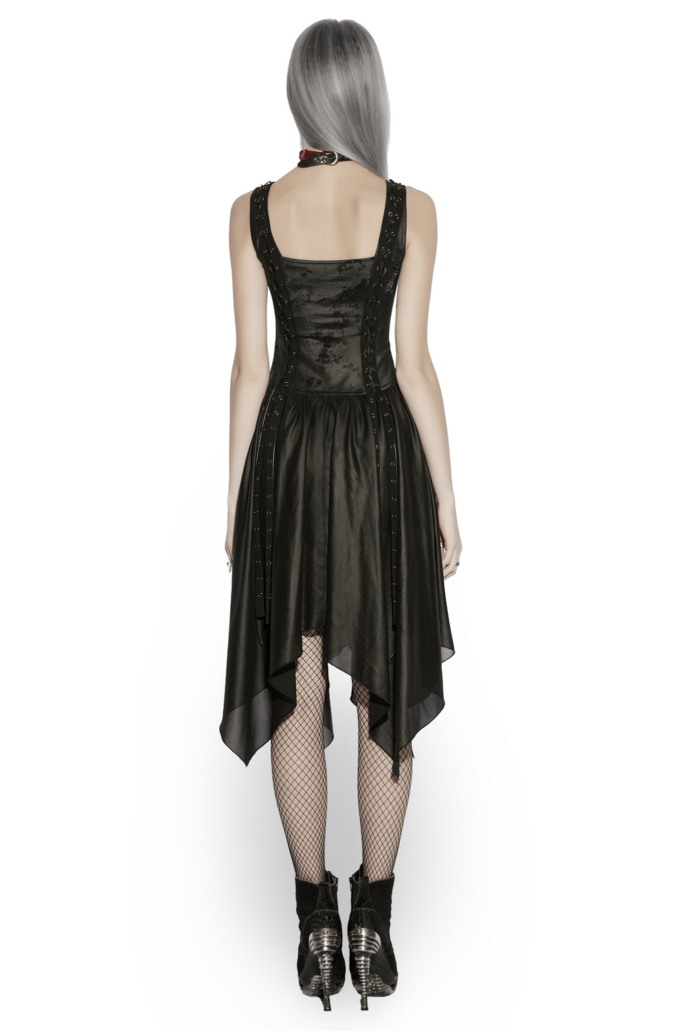 Black Gothic Moon Zip Handkerchief Hem Midi Dress - image 2
