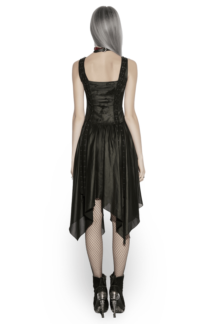 Black Gothic Moon Zip Handkerchief Hem Midi Dress - image 2