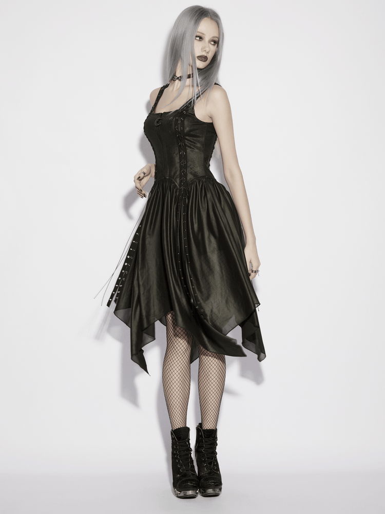 Black Gothic Moon Zip Handkerchief Hem Midi Dress - image 13