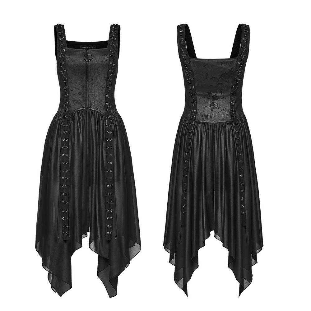 Black Gothic Moon Zip Handkerchief Hem Midi Dress - image 3