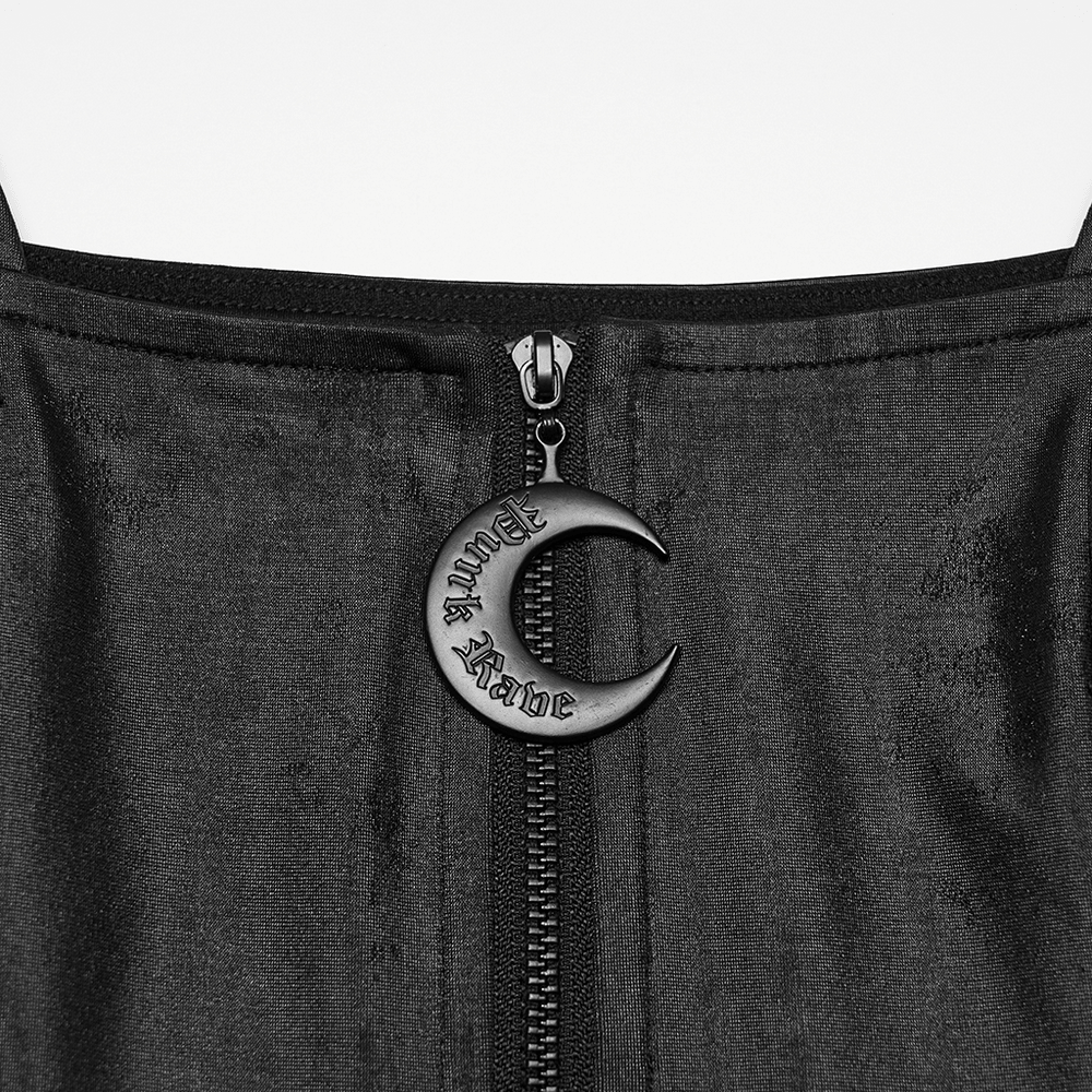 Black Gothic Moon Zip Handkerchief Hem Midi Dress - image 7