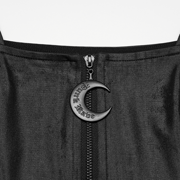 Black Gothic Moon Zip Handkerchief Hem Midi Dress - image 7