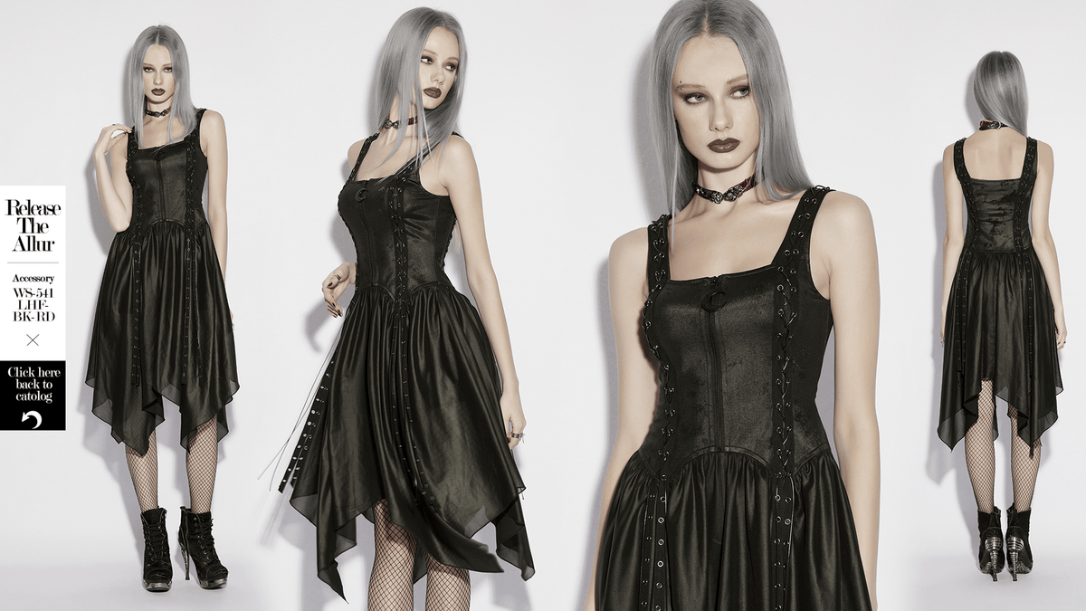 Black Gothic Moon Zip Handkerchief Hem Midi Dress - image 15