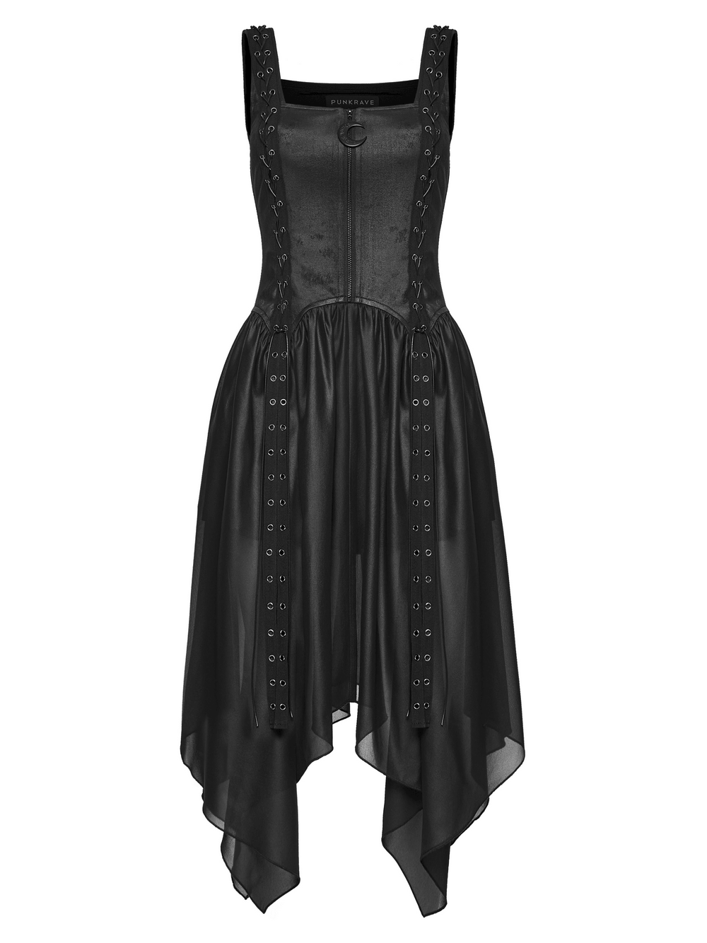 Black Gothic Moon Zip Handkerchief Hem Midi Dress - image 4