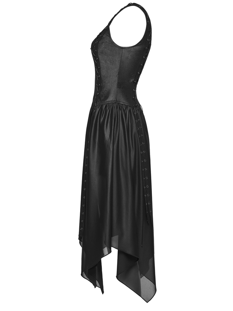 Black Gothic Moon Zip Handkerchief Hem Midi Dress - image 5