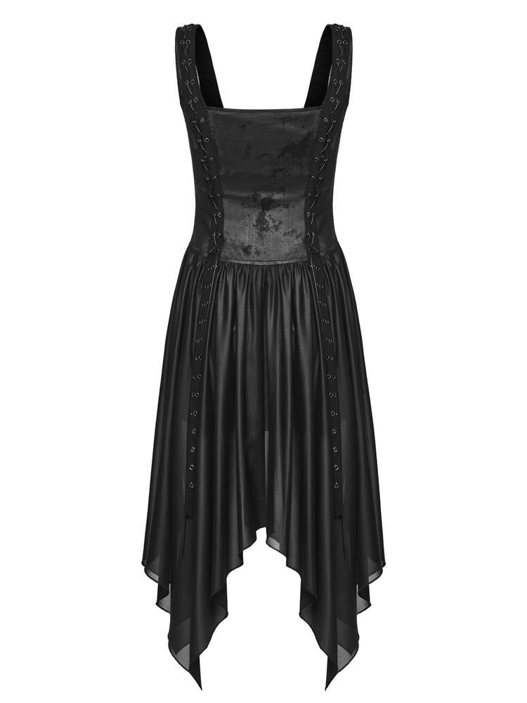 Black Gothic Moon Zip Handkerchief Hem Midi Dress - image 6