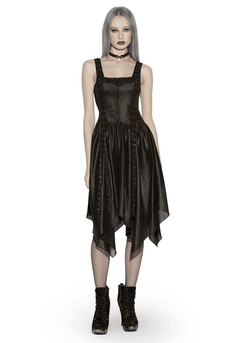 Black Gothic Moon Zip Handkerchief Hem Midi Dress - image 1