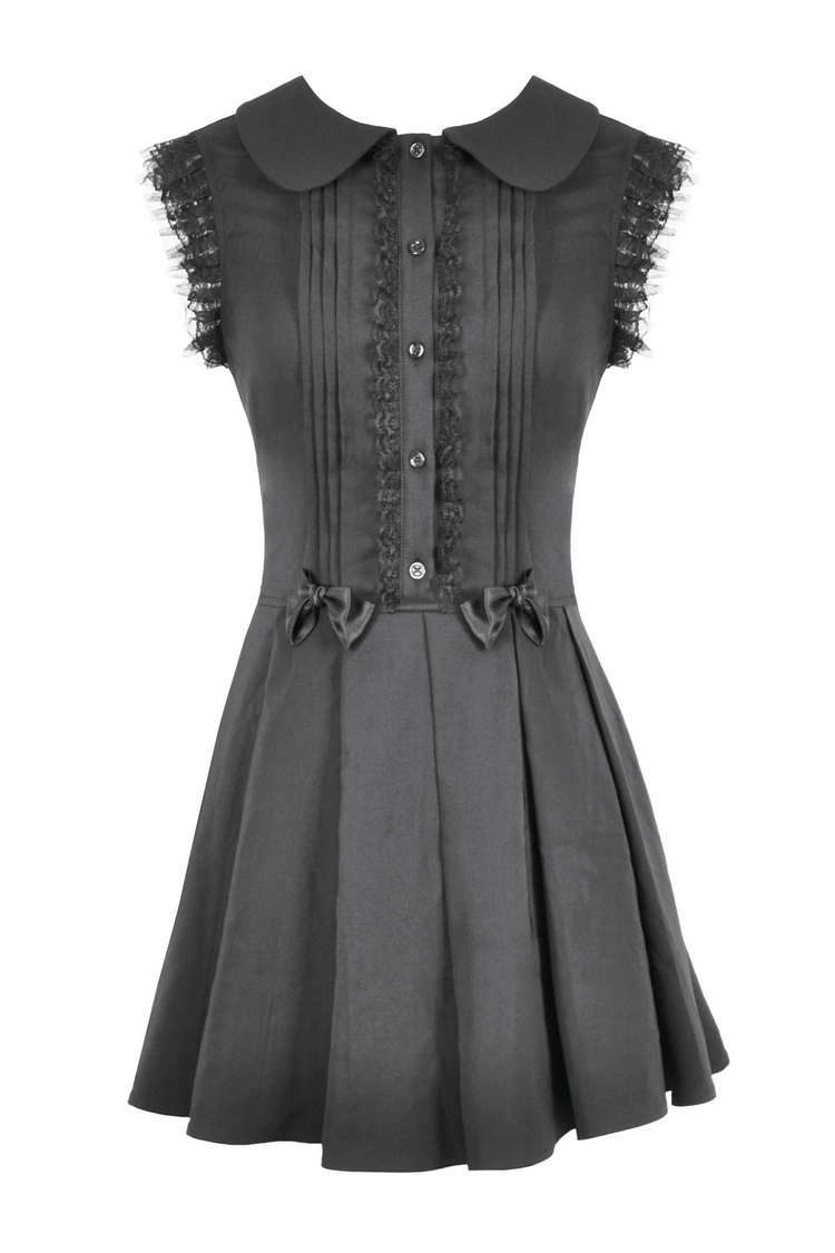 Black Gothic Sleeveless Dress with Lace Trim and Bows - image 4