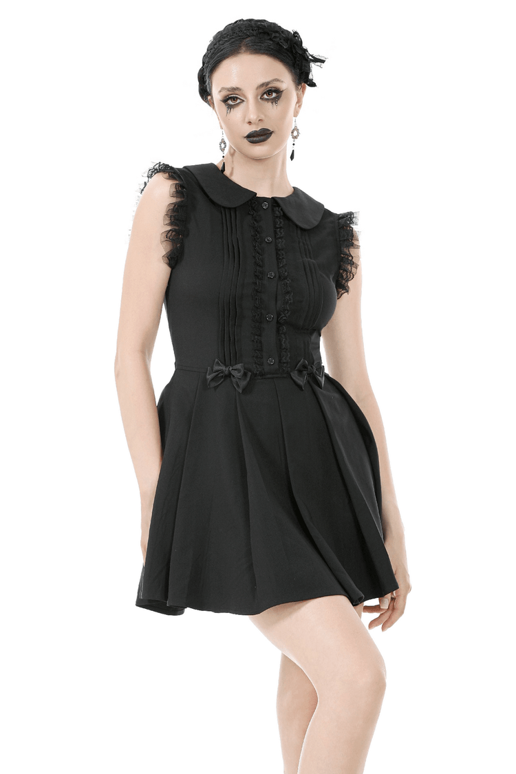Black Gothic Sleeveless Dress with Lace Trim and Bows - image 1