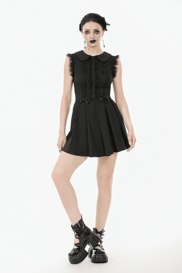 Black Gothic Sleeveless Dress with Lace Trim and Bows - image 12
