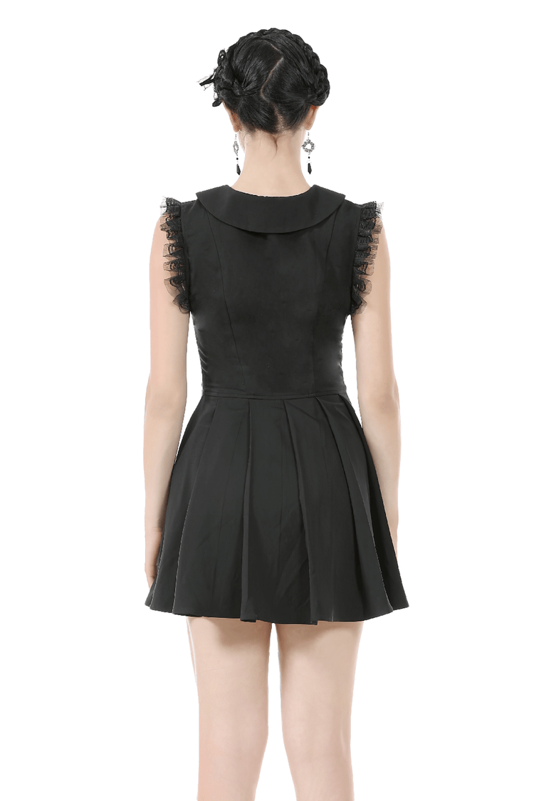 Black Gothic Sleeveless Dress with Lace Trim and Bows - image 2