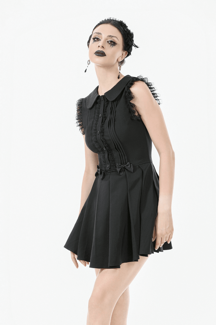 Black Gothic Sleeveless Dress with Lace Trim and Bows - image 11