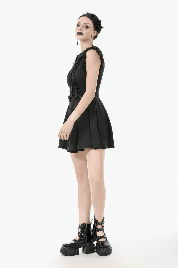 Black Gothic Sleeveless Dress with Lace Trim and Bows - image 13