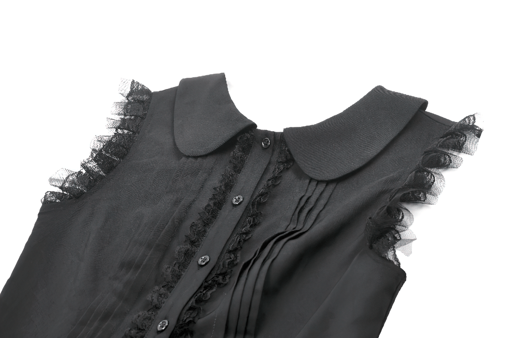 Black Gothic Sleeveless Dress with Lace Trim and Bows - image 6