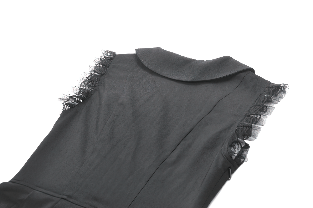 Black Gothic Sleeveless Dress with Lace Trim and Bows - image 9