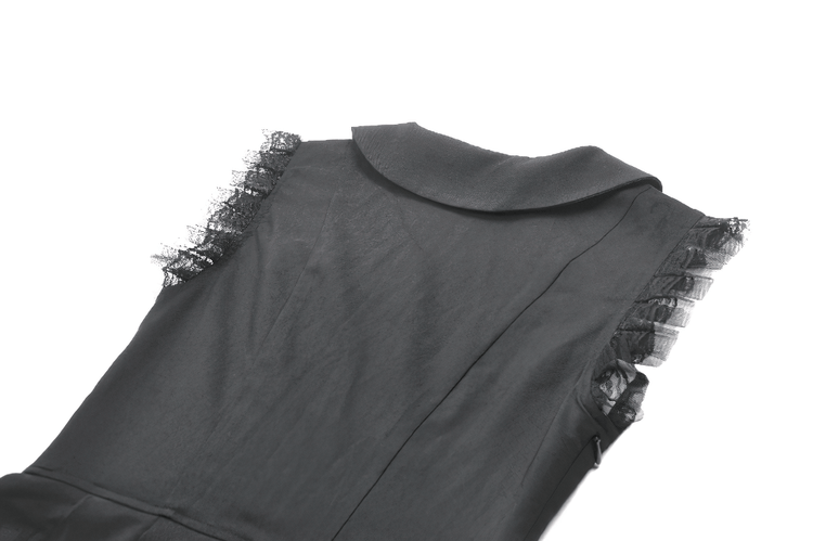 Black Gothic Sleeveless Dress with Lace Trim and Bows - image 9