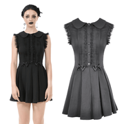 Black Gothic Sleeveless Dress with Lace Trim and Bows - image 3