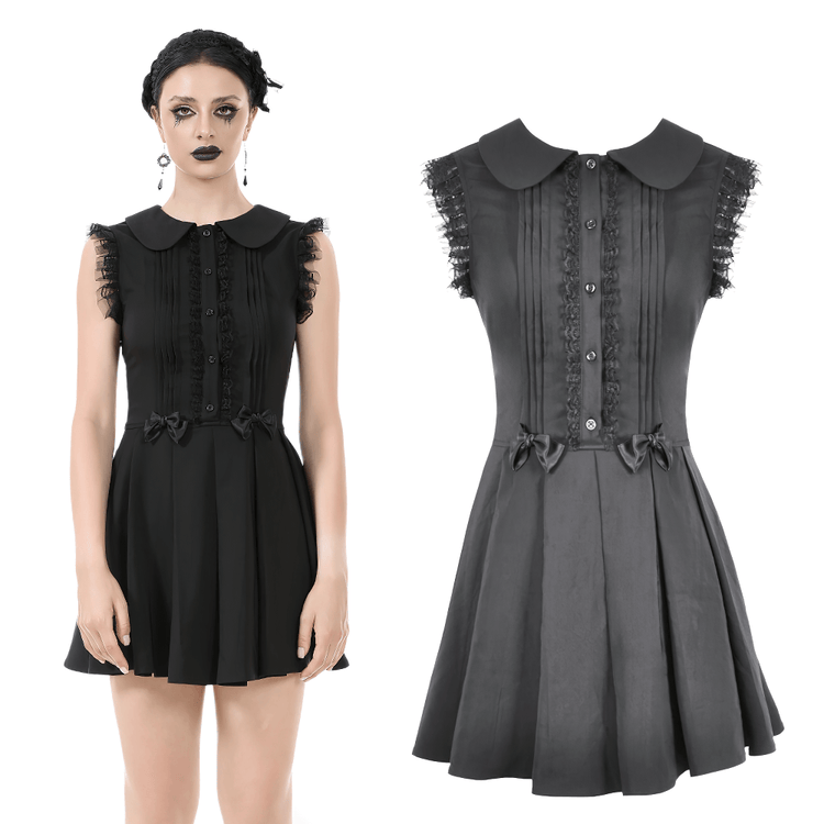 Black Gothic Sleeveless Dress with Lace Trim and Bows - image 3