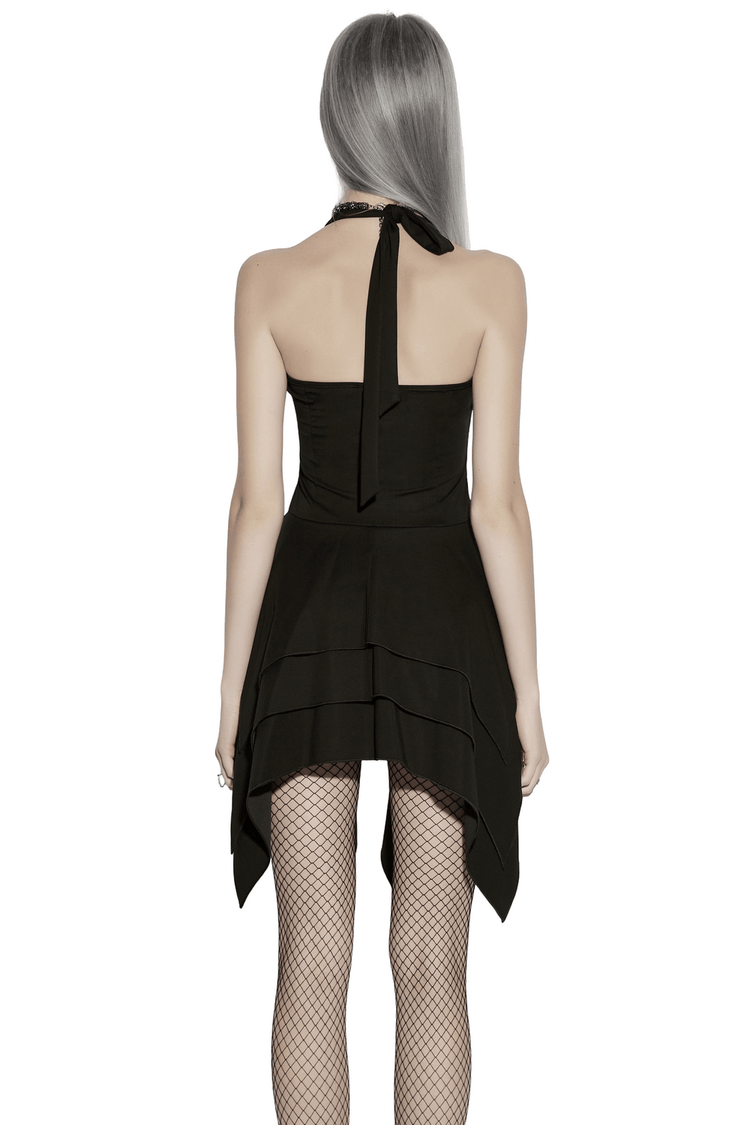 Black Halter Asymmetric Layered Hem Mini Dress - image 2