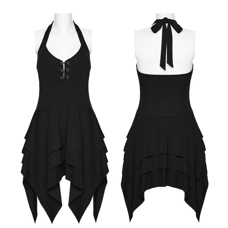Black Halter Asymmetric Layered Hem Mini Dress - image 3