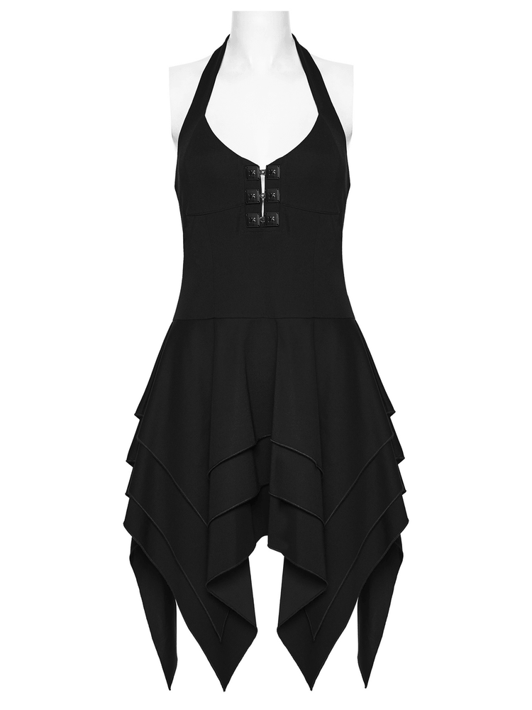 Black Halter Asymmetric Layered Hem Mini Dress - image 4
