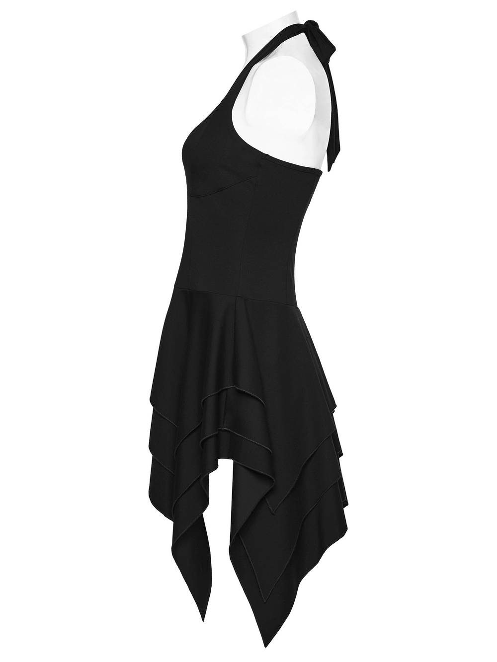 Black Halter Asymmetric Layered Hem Mini Dress - image 5